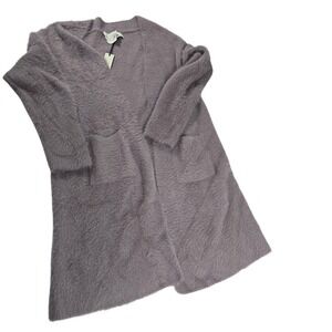 PINCH Brushed Open Cardigan Mauve Purple Fuzzy Eyelash Knit Longline 3519W SM